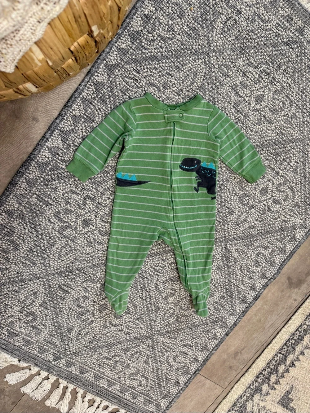 Carter's Baby Boy Footies Sleeper Green Striped Dino Footed One-Piece 6 Months